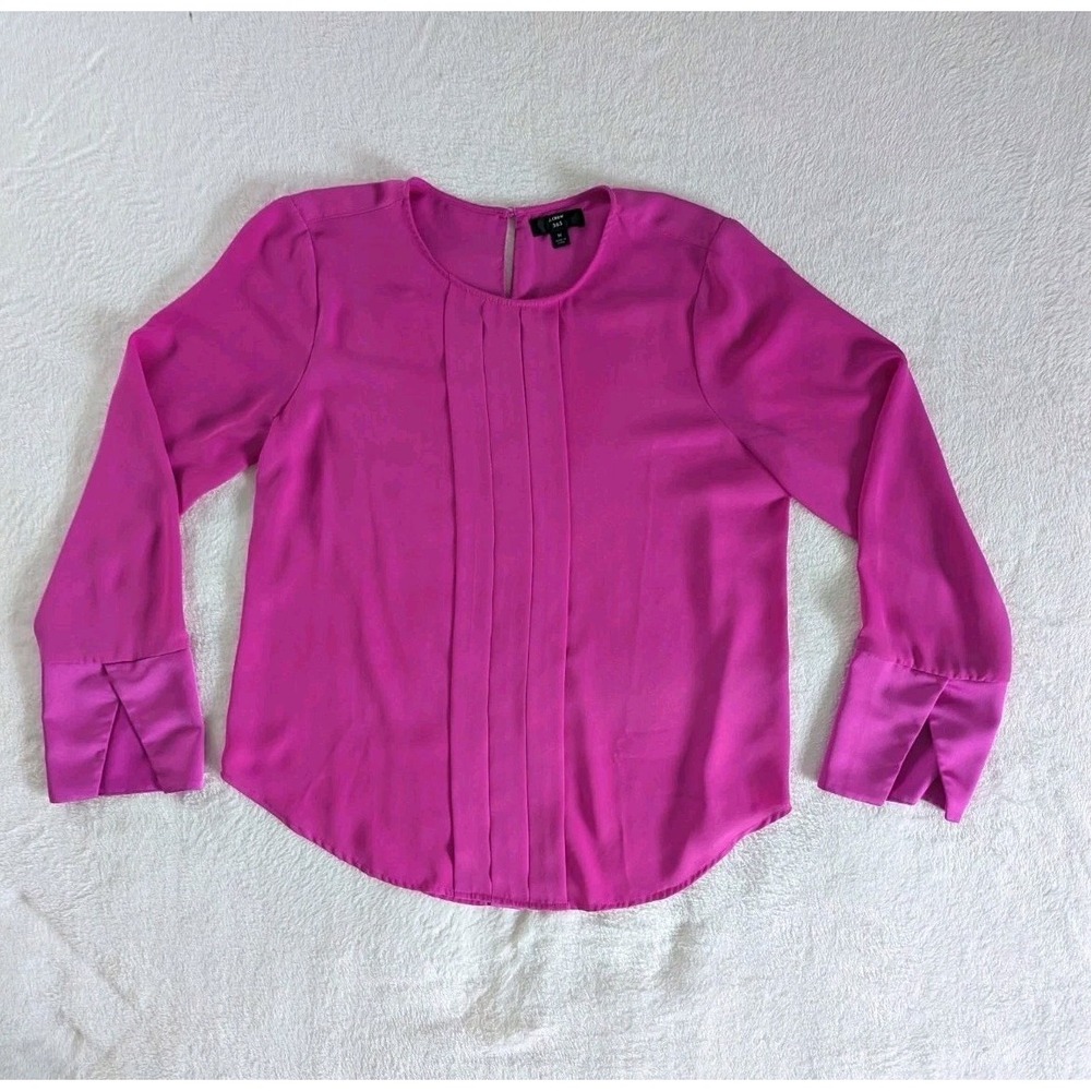 J.Crew 365 Blouse Magenta Pink Pintuck Pleated Long Sleeve Sz M Pink Polished